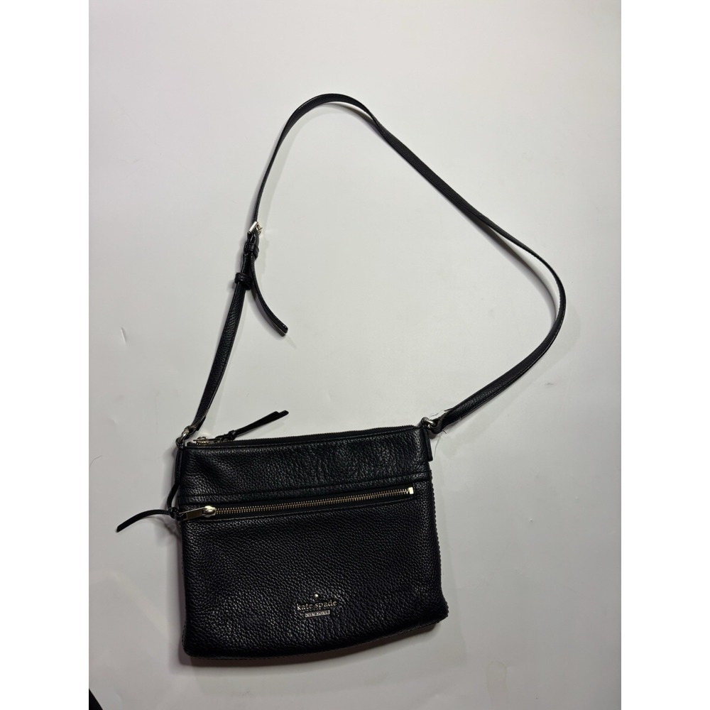 Kate‎ Spade Black Pebble Leather Crossbody 8x10" Minimalist Classy Old Money